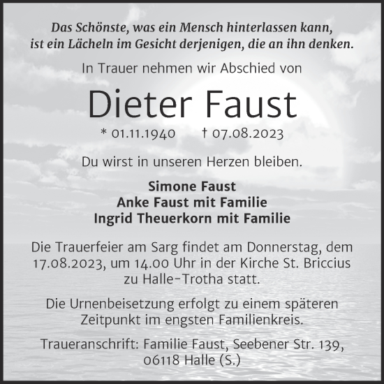 Traueranzeige von Dieter Faust von Mitteldeutsche Zeitung Halle/Saalkreis