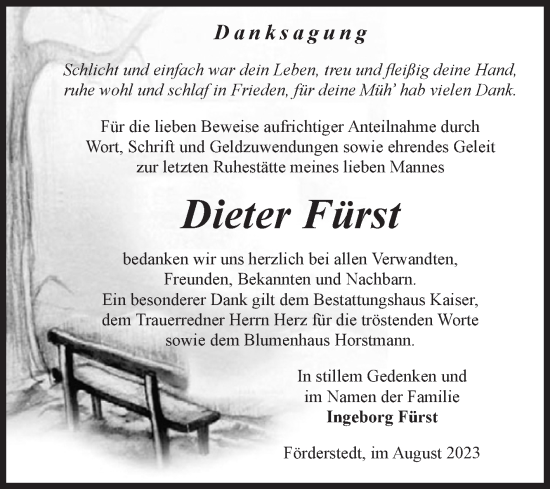 Traueranzeige von Dieter Fürst von Volksstimme Staßfurt