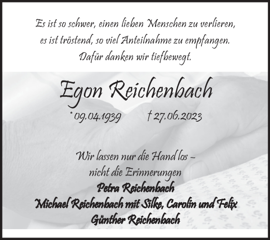 Traueranzeige von Egon Reichenbach von Naumburger Tageblatt