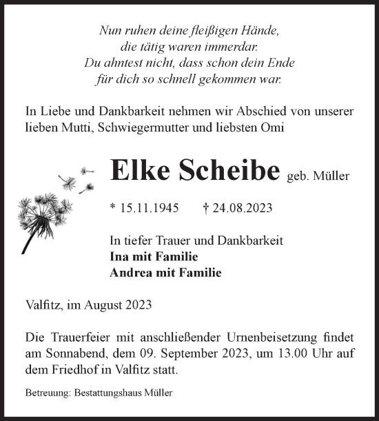 Traueranzeige von Elke Scheibe von Volksstimme Altmark West