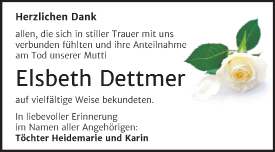 Traueranzeige von Elsbeth Dettmer von Trauerkombi Wittenberg