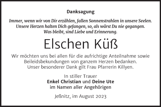 Traueranzeige von Elschen Küß von Trauerkombi Bitterfeld