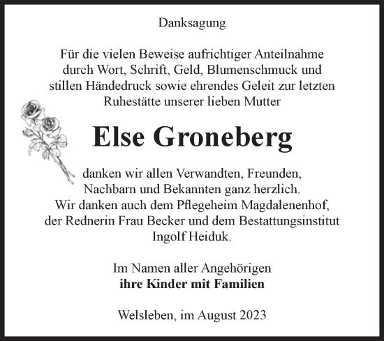 Traueranzeige von Else Groneberg von Volksstimme Schönebeck
