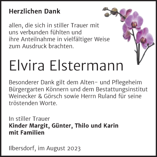 Traueranzeige von Elvira Elstermann von Trauerkombi Bernburg