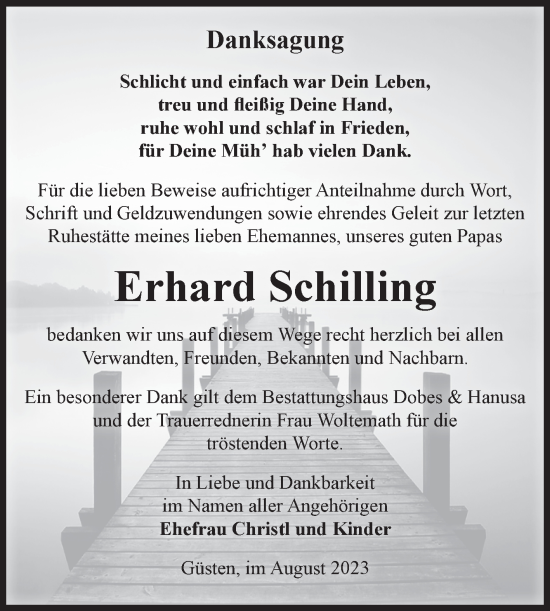 Traueranzeige von Erhard Schilling 