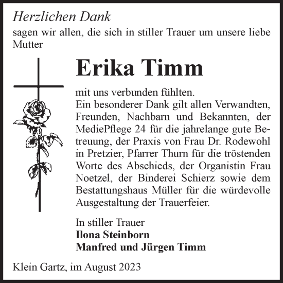 Traueranzeige von Erika Timm von Volksstimme Altmark West