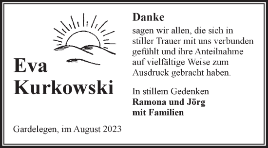 Traueranzeige von Eva Kurkowski von Volksstimme Altmark West