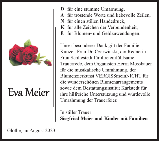 Traueranzeige von Eva Meier von Volksstimme Schönebeck