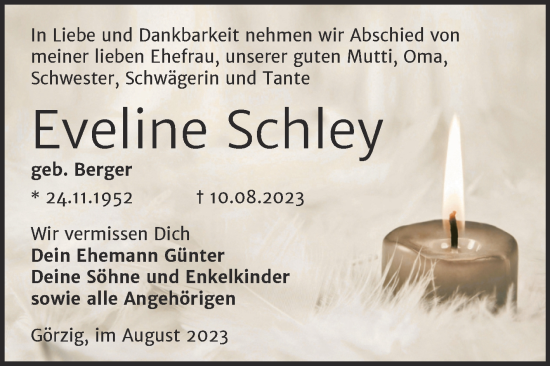Traueranzeige von Eveline Schley von Trauerkombi Köthen