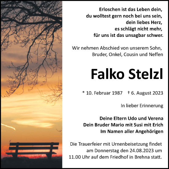 Traueranzeige von Falko Stelz von Trauerkombi Bitterfeld