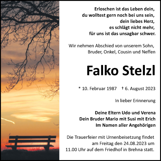 Traueranzeige von Falko Stelzl von Trauerkombi Bitterfeld