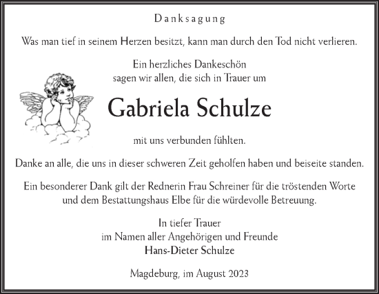 Traueranzeige von Gabriela Schulze von Volksstimme Magdeburg