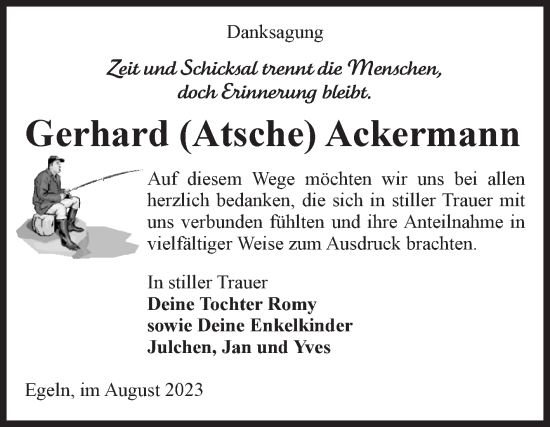 Traueranzeige von Gerhard Ackermann von Volksstimme Staßfurt