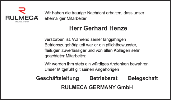 Traueranzeige von Gerhard Henze von Mitteldeutsche Zeitung Salzlandkreis