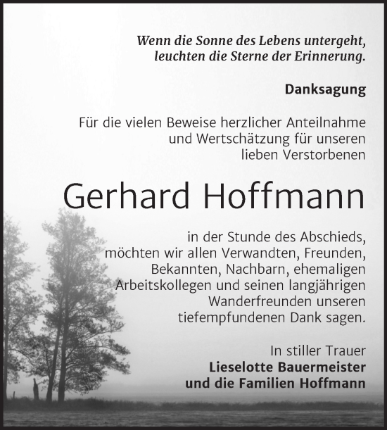Traueranzeige von Gerhard Hoffmann von Trauerkombi Sangerhausen