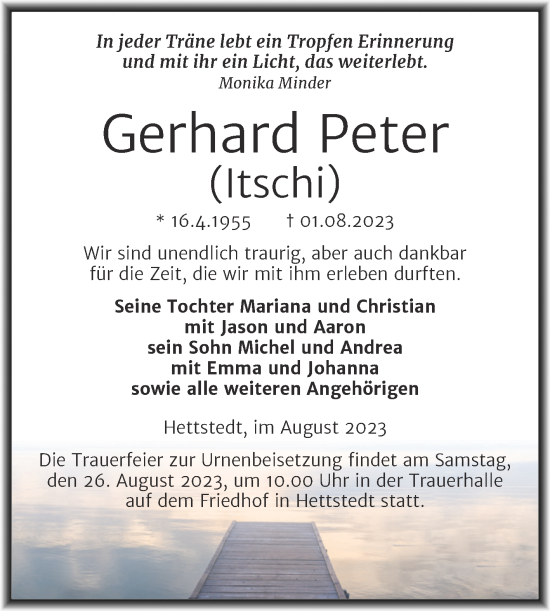 Traueranzeige von Gerhard Peter von Trauerkombi Mansfelder Land