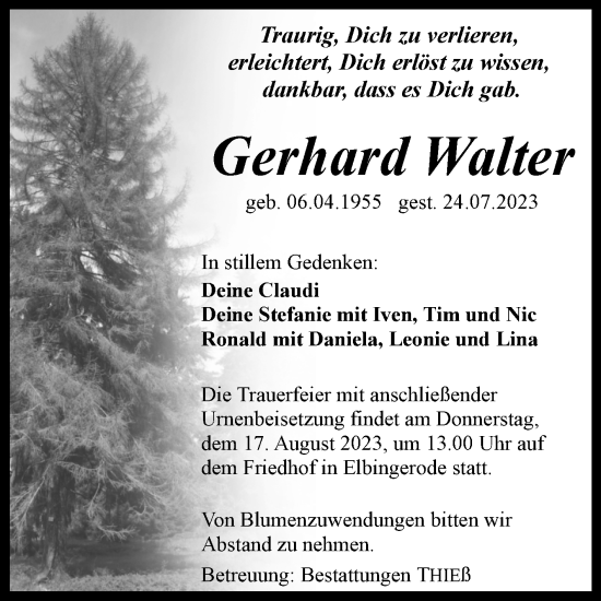 Traueranzeige von Gerhard Walter von Volksstimme Wernigerode