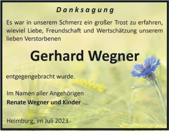 Traueranzeige von Gerhard Wegner von Volksstimme Oschersleben/Wanzleben