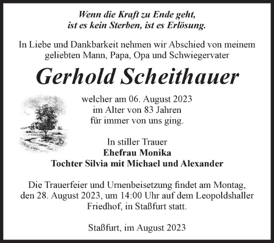 Traueranzeige von Gerhold Scheithauer von Volksstimme Staßfurt