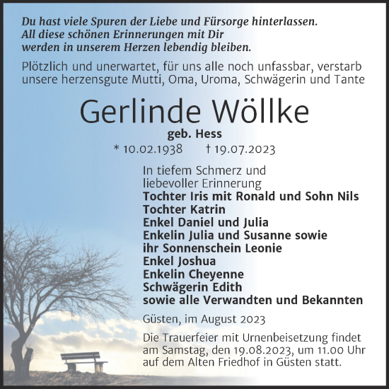 Traueranzeige von Gerlinde Wöllke 