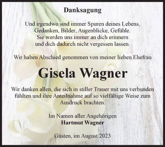 Traueranzeige von Gisela Wagner 