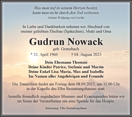 Traueranzeige von Gudrun Nowack von Volksstimme Magdeburg