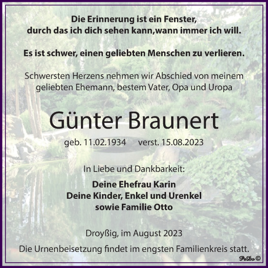 Traueranzeige von Günter Braunert von Trauerkombi Zeitz