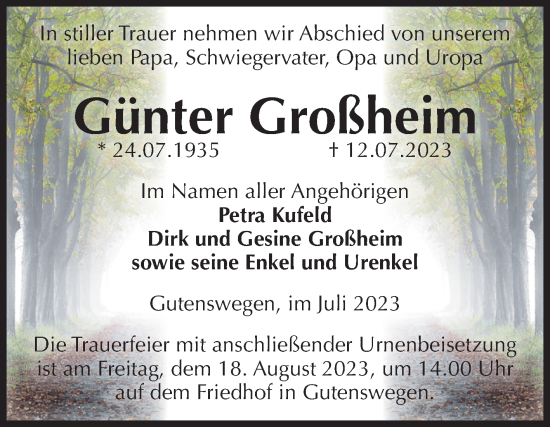 Traueranzeige von Günter Großheim von Volksstimme Haldensleben/Wolmirstedt