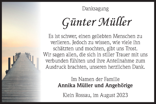 Traueranzeige von Günter Müller von Volksstimme Altmark Ost