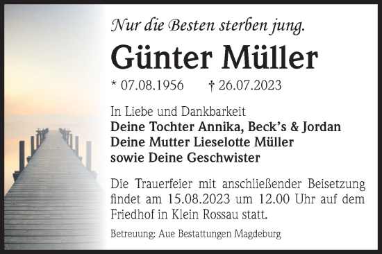 Traueranzeige von Günter Müller von Volksstimme Altmark Ost