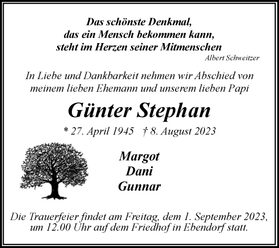 Traueranzeige von Günter Stephan von Volksstimme Magdeburg