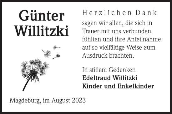 Traueranzeige von Günter Willitzki von Volksstimme Magdeburg