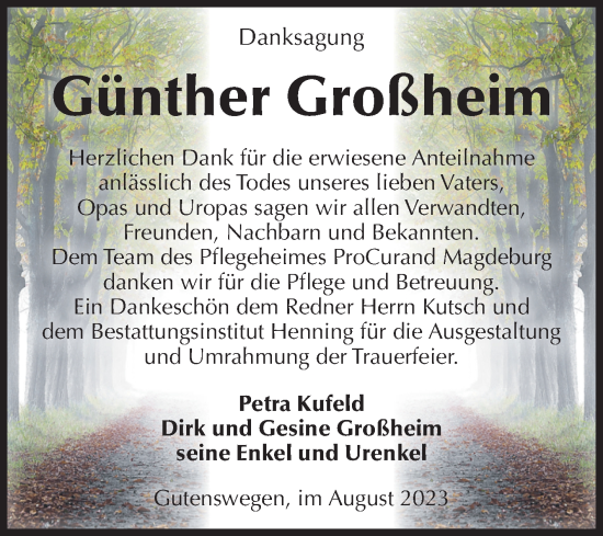 Traueranzeige von Günther Großheim von Volksstimme Haldensleben/Wolmirstedt