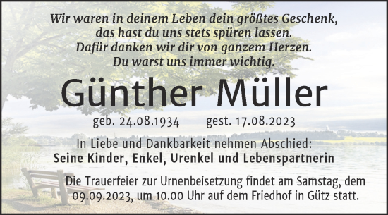 Traueranzeige von Günther Müller von Mitteldeutsche Zeitung Halle/Saalkreis