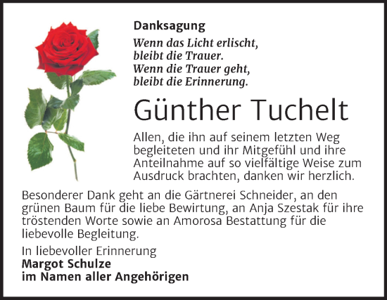 Traueranzeige von Günther Tuchelt von Trauerkombi Dessau
