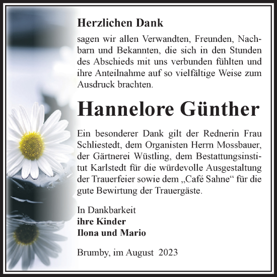 Traueranzeige von HAnnelore Günther von Volksstimme Schönebeck