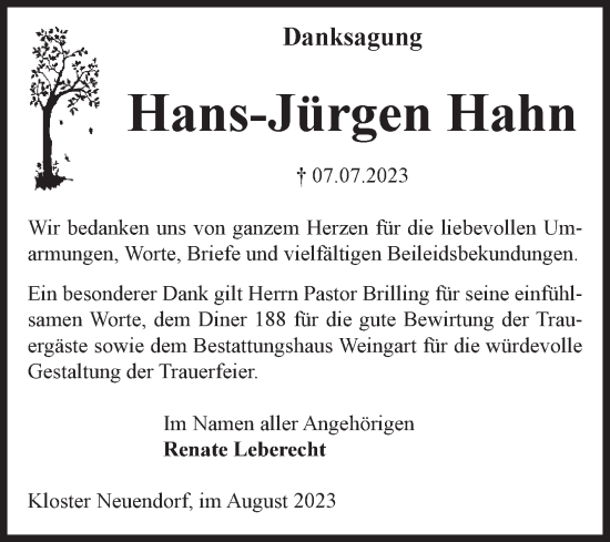 Traueranzeige von Hans-Jürgen Hahn von Volksstimme Altmark West