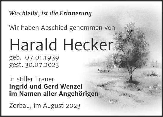 Traueranzeige von Harald Hecker von Trauerkombi Weißenfels