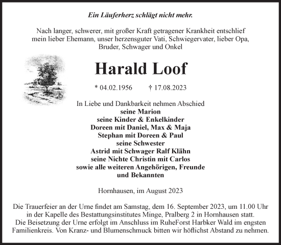 Traueranzeige von Harald Loof von Volksstimme Oschersleben/Wanzleben