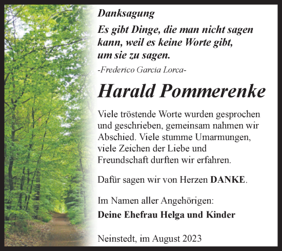 Traueranzeige von Harald Pommerenke von Trauerkombi Quedlinburg