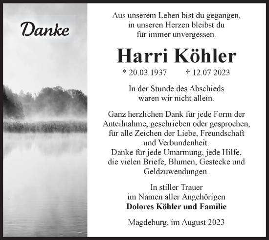 Traueranzeige von Harri Köhler von Volksstimme Magdeburg