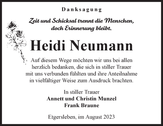 Traueranzeige von Heidi Neumann von Volksstimme Staßfurt