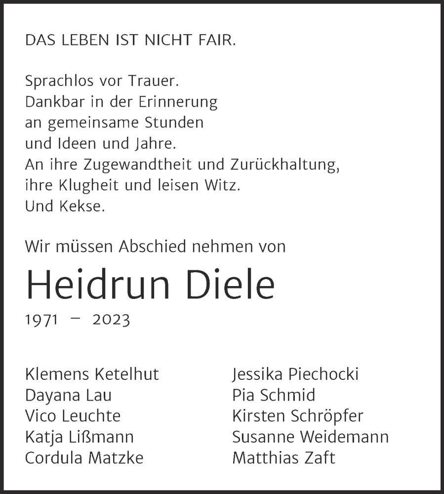  Traueranzeige für Heidrun Diele vom 05.08.2023 aus Mitteldeutsche Zeitung Halle/Saalkreis