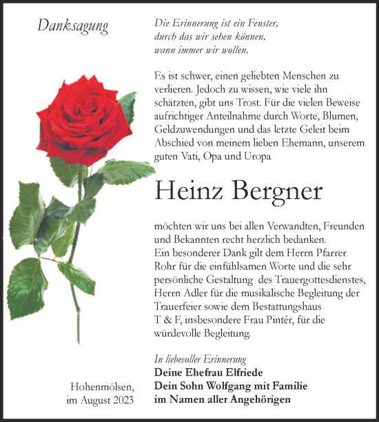 Traueranzeige von Heinz Bergner von Trauerkombi Weißenfels