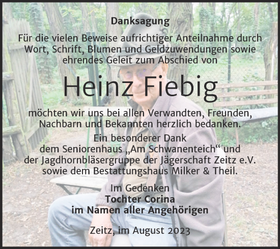 Traueranzeige von Heinz Fiebig von Trauerkombi Zeitz