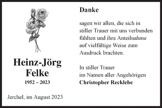 Traueranzeige von Heinz-Jörg Felke von Volksstimme Altmark Ost