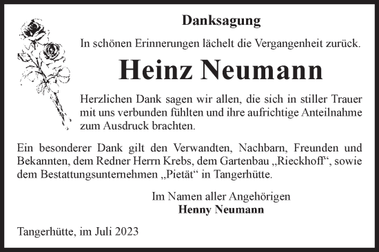 Traueranzeige von Heinz Neumann von Volksstimme Altmark Ost