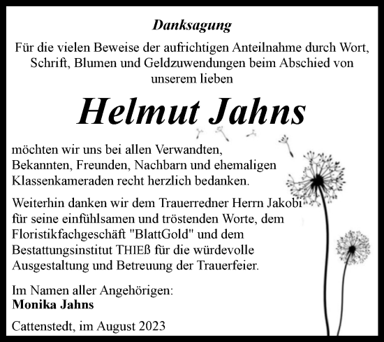 Traueranzeige von Helmut Jahns von Volksstimme Wernigerode