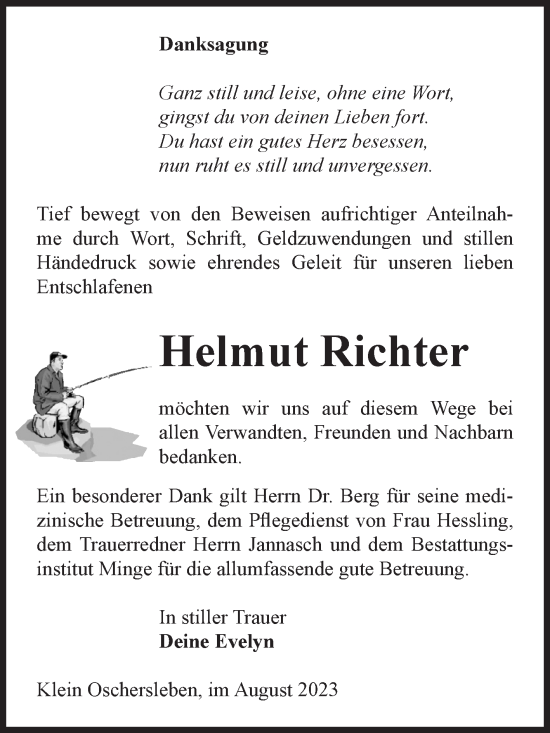 Traueranzeige von Helmut Richter von Volksstimme Oschersleben/Wanzleben