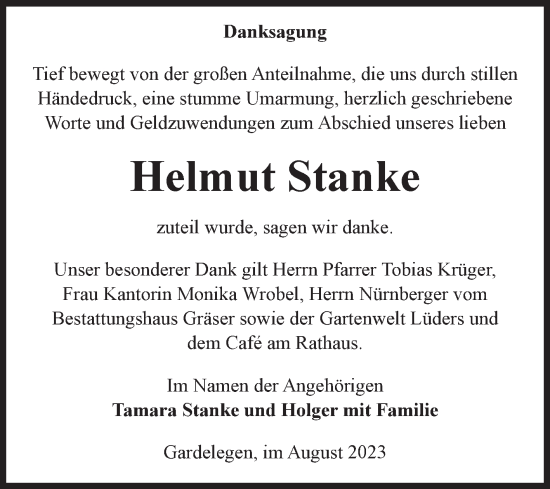 Traueranzeige von Helmut Stanke von Volksstimme Altmark West